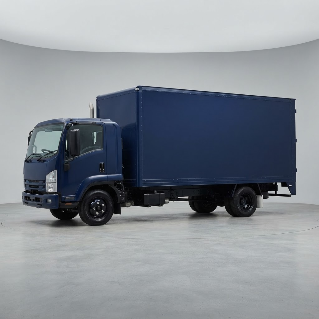 Truk box tugas sedang berwarna biru navy
